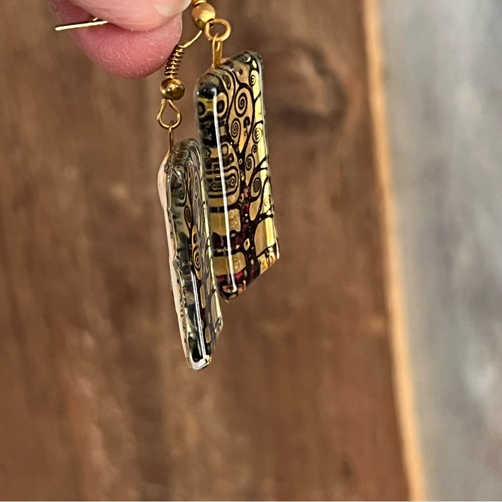 Borsics Handcrafted in Hungry Glass Klimt Tree of Life Earrings - Picture 5 of 8